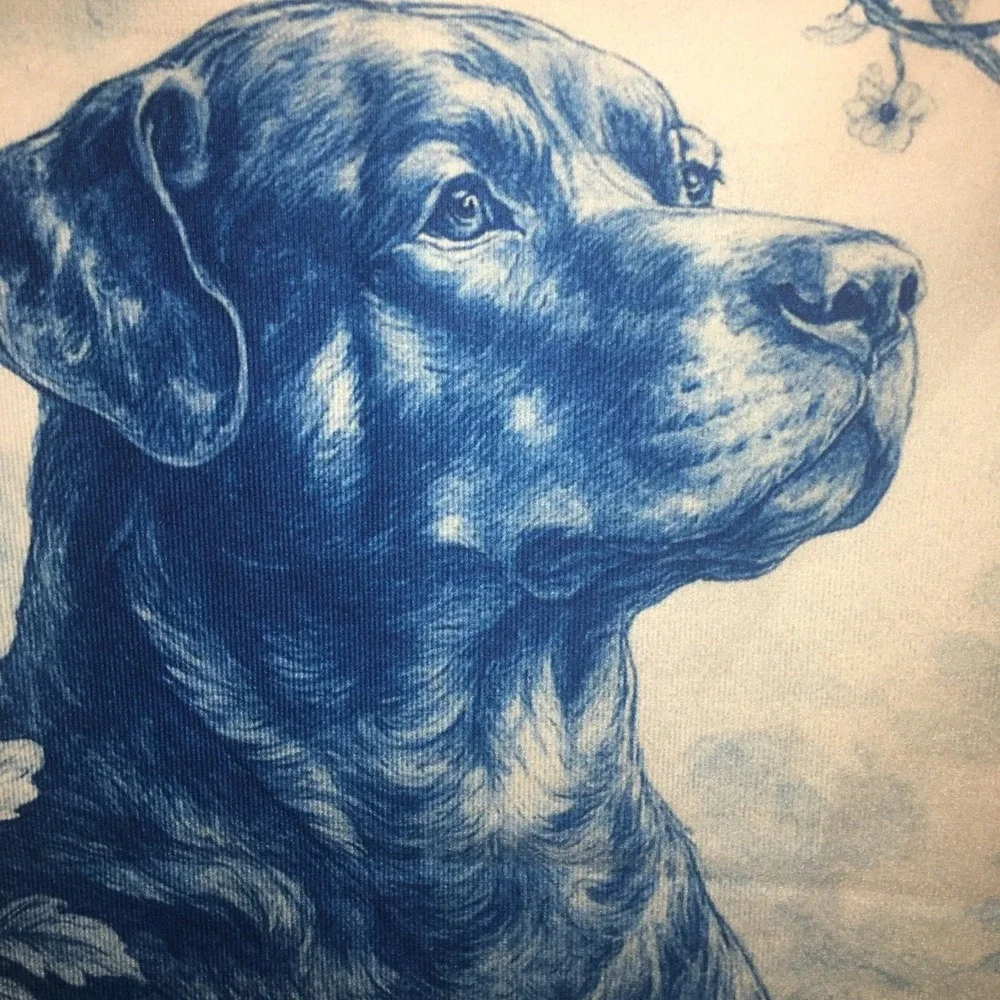 Rottweiler Toile Blue and White Throw Pillow Cover 18